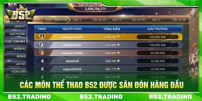 Các môn thể thao B52 được săn đón hàng đầu