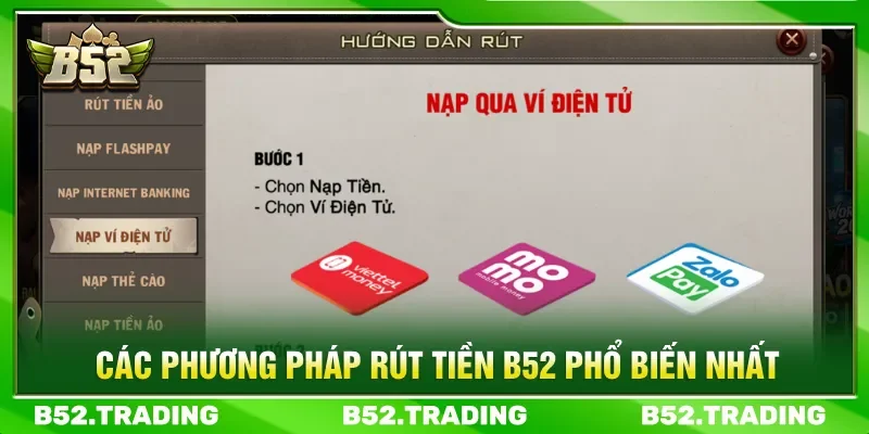 Đa dạng kênh rút tiền B52 để người chơi có thể lựa chọn