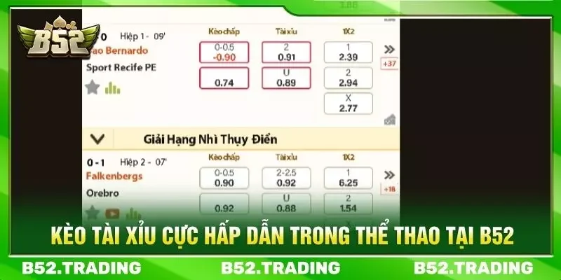 Kèo tài xỉu cực hấp dẫn trong thể thao tại B52